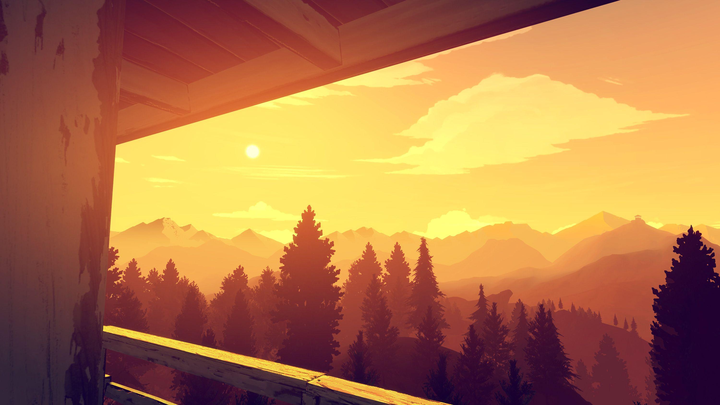 View from a fire lookout cabin over warm hazy ridges